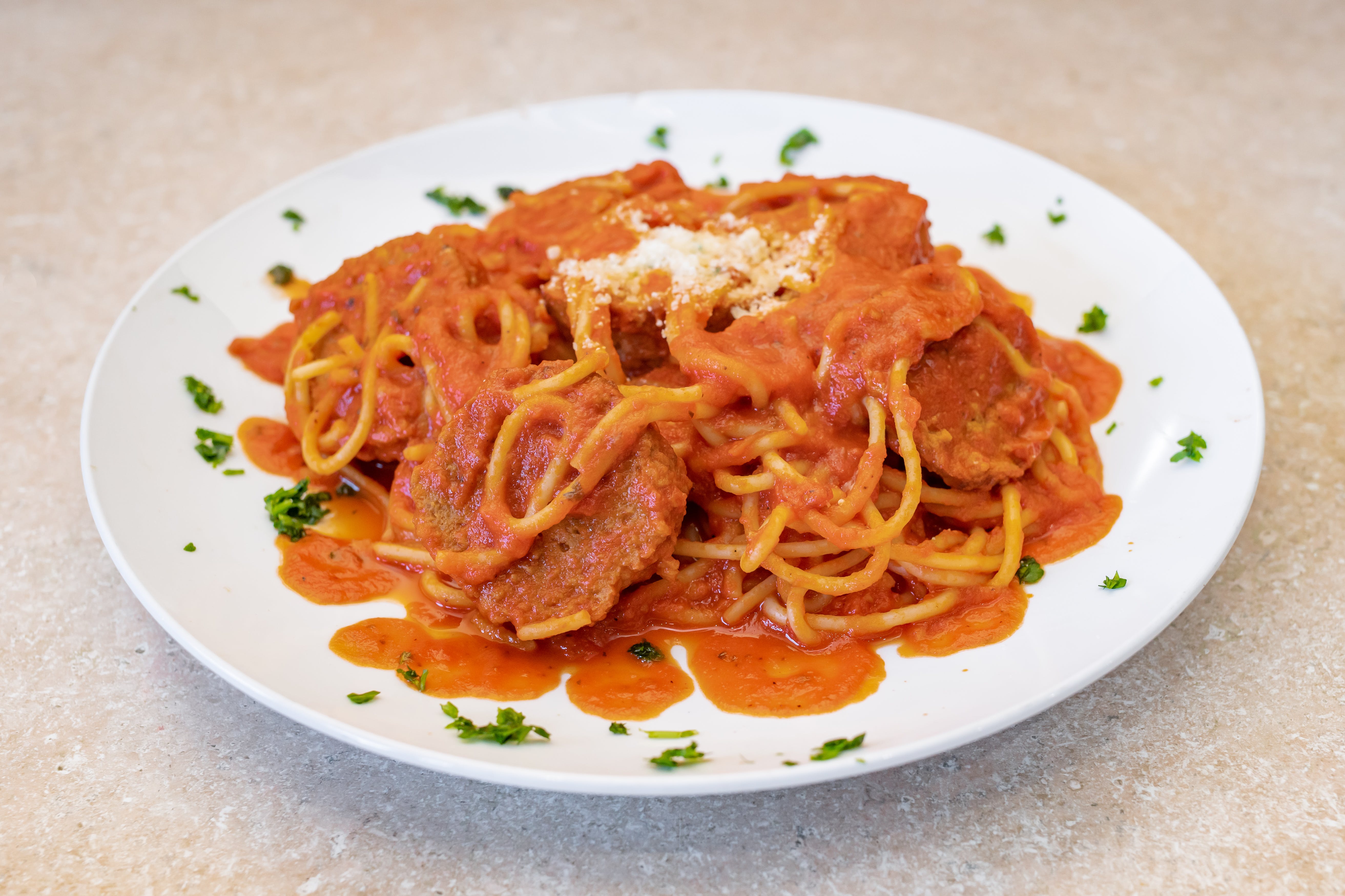 Order Spaghetti with Meatballs - Pasta food online from Bella Pizza store, Springfield Gardens on bringmethat.com