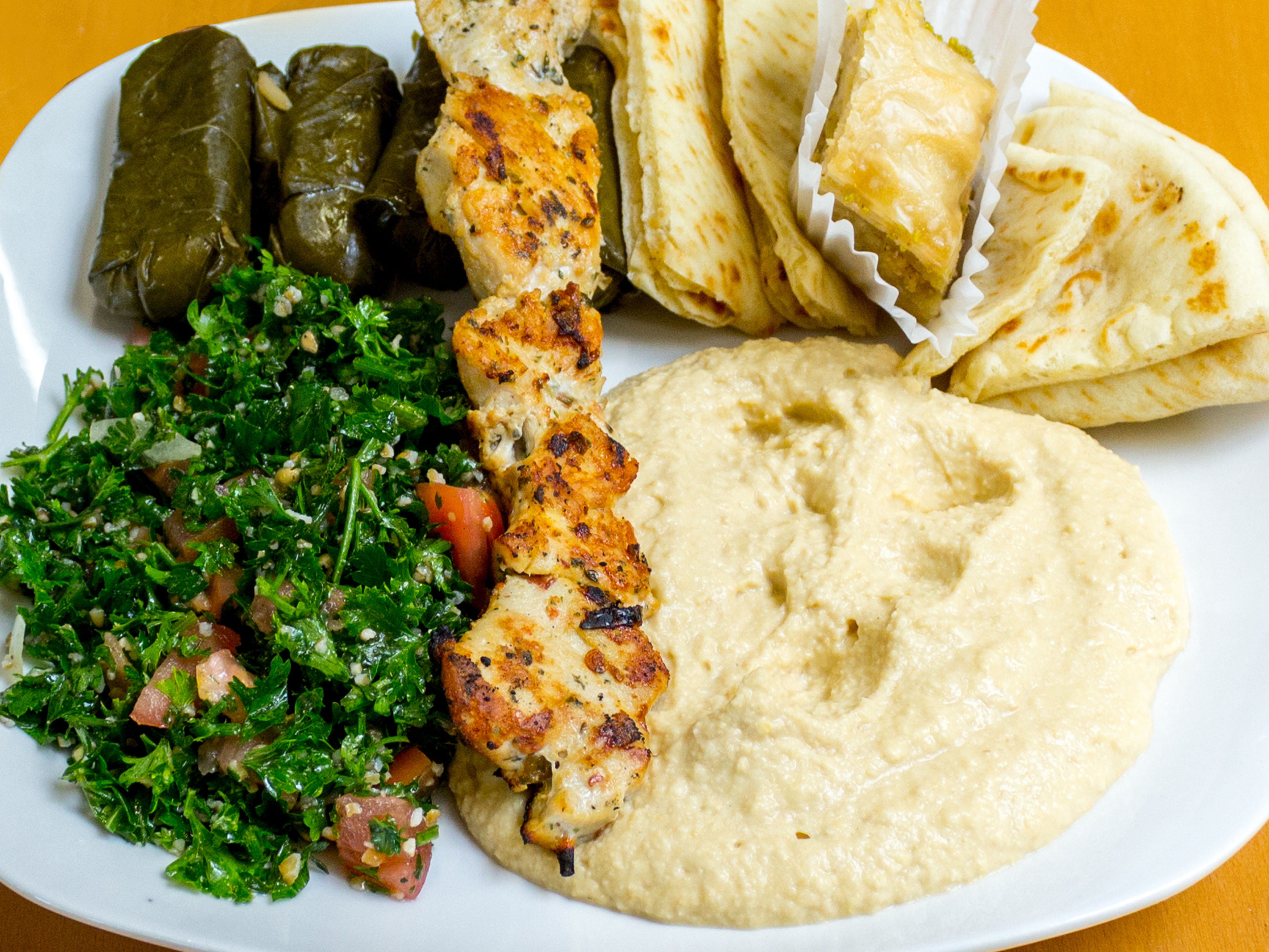 Order B17. Mediterranean Platter food online from Taza Grill store, Raleigh on bringmethat.com
