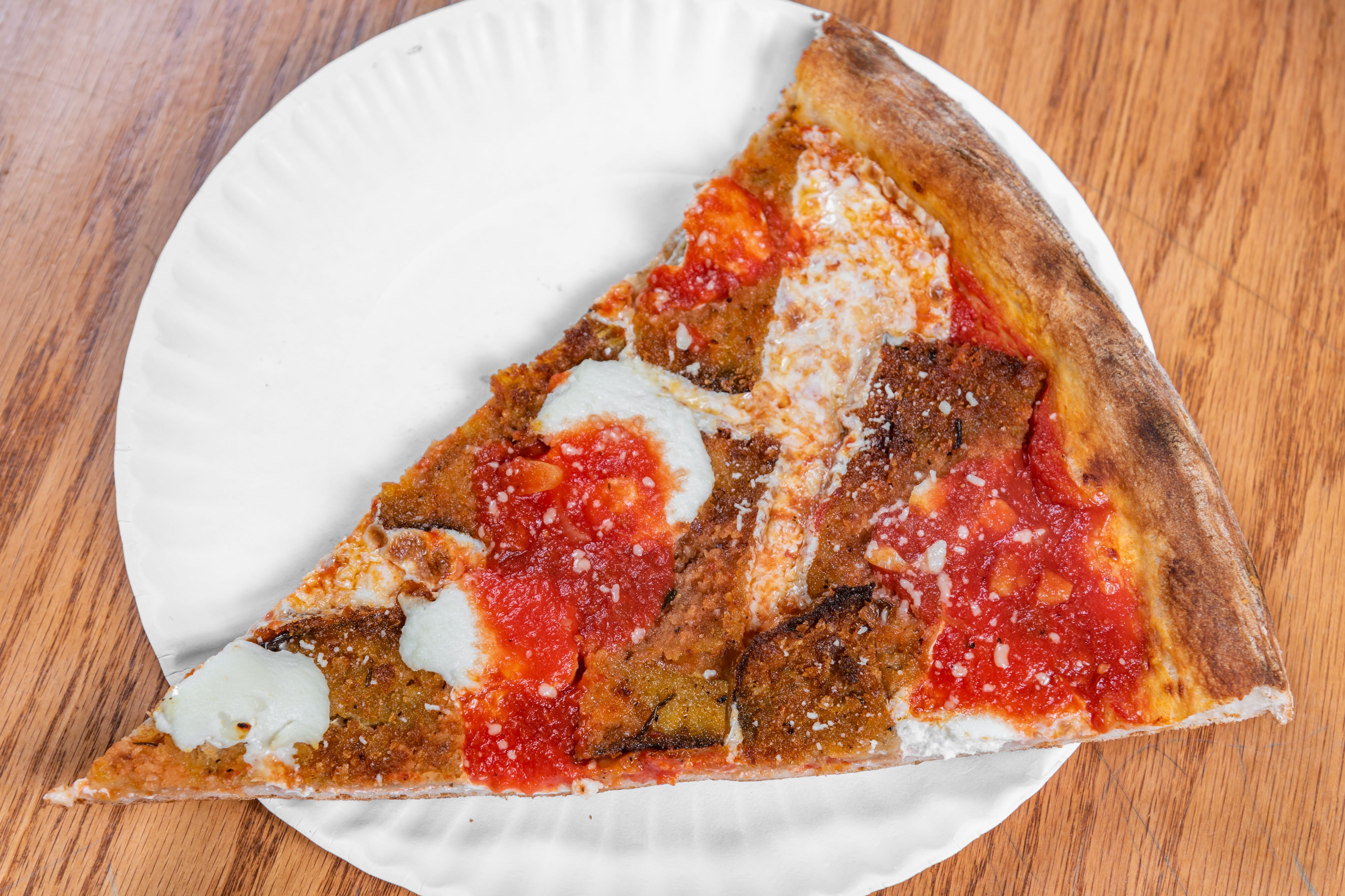 Order Eggplant Parm Pizza - Large 18" food online from Rosario's store, Astoria on bringmethat.com