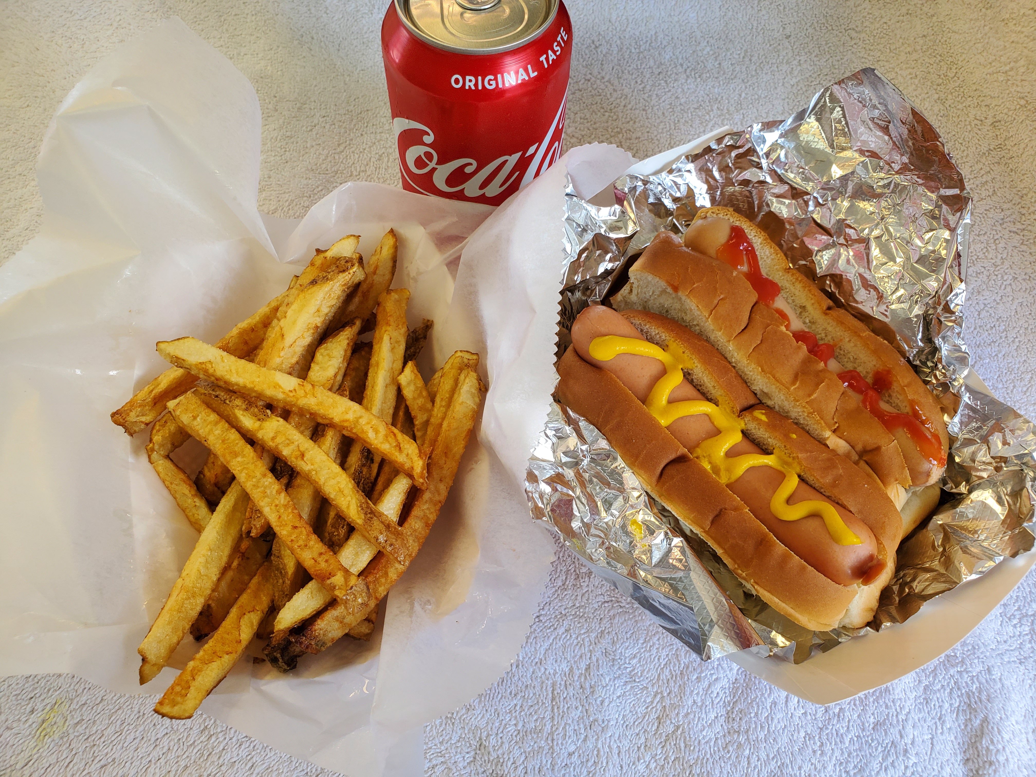 Order #2 2 Hot Dogs, Fries and Soda Combo food online from Shanes Hot Dogs store, Gardner on bringmethat.com