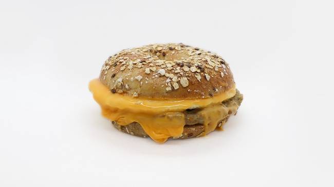 Order Sausage, Egg & Cheddar Cheese NY Style Everything Bagel food online from The Human Bean store, Colorado Springs on bringmethat.com