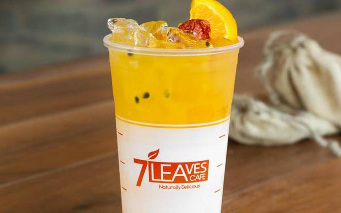 Order Sunset Passion (Juice) food online from 7 Leaves Cafe store, Houston on bringmethat.com