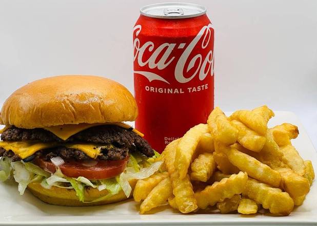 Order Double Cheese Burger, Fries ,& Drink food online from The burger cave store, North Las Vegas on bringmethat.com