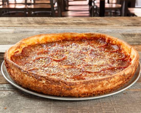 Order Parmesan Crusted Pan - Double Pepperoni Pizza food online from Giordano'S store, Kenosha on bringmethat.com