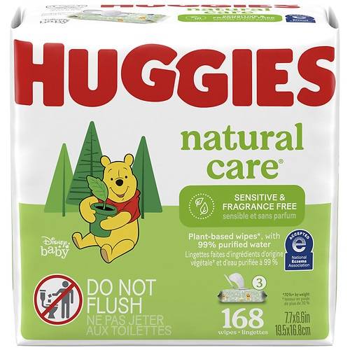 Order Huggies Natural Care Sensitive Baby Wipes Flip-Top Pack Fragrance Free - 56.0 ea x 3 pack food online from Walgreens store, Akron on bringmethat.com