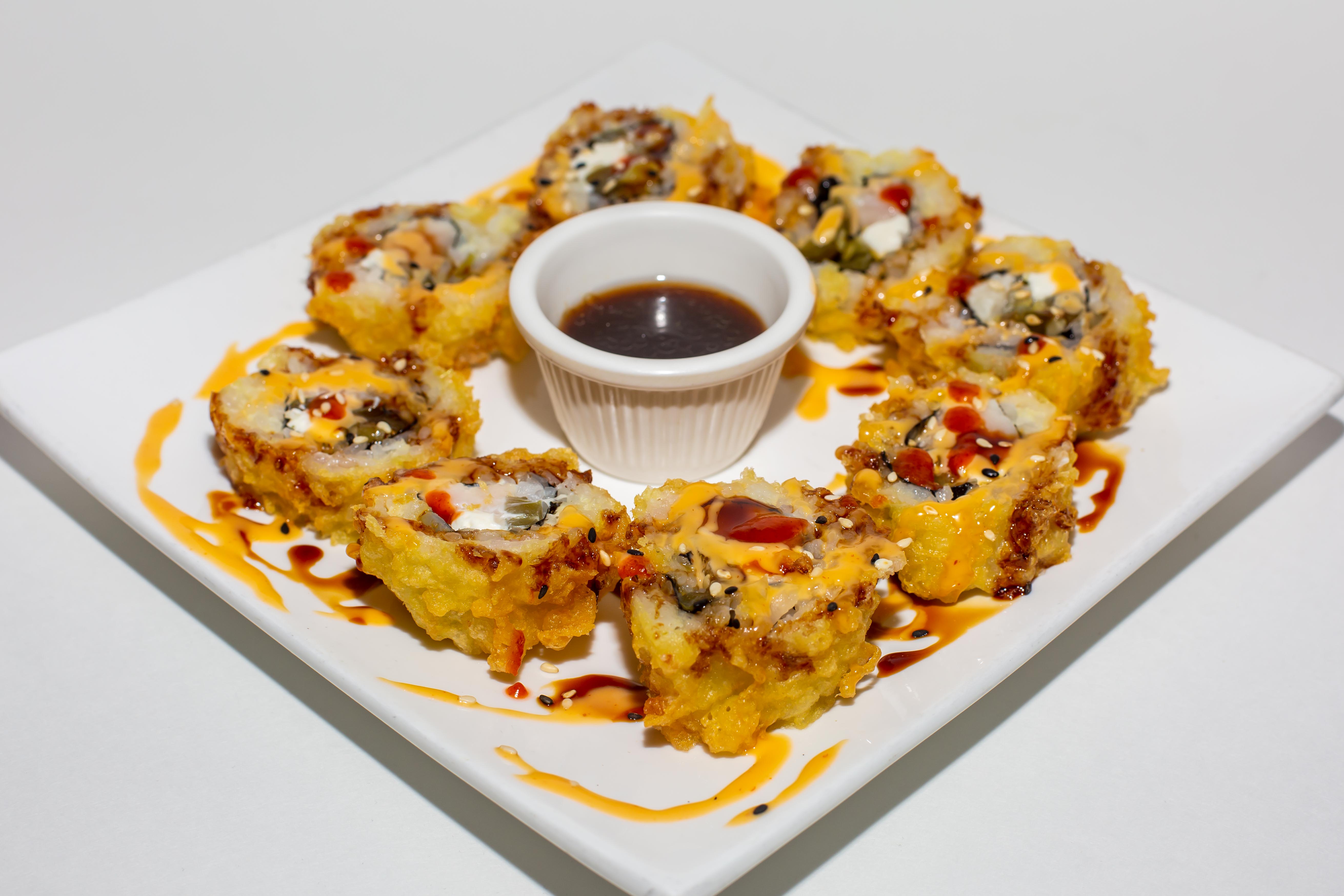 Order Fried Yellowtail Delight Roll food online from C Rolls Sushi store, Dallas on bringmethat.com
