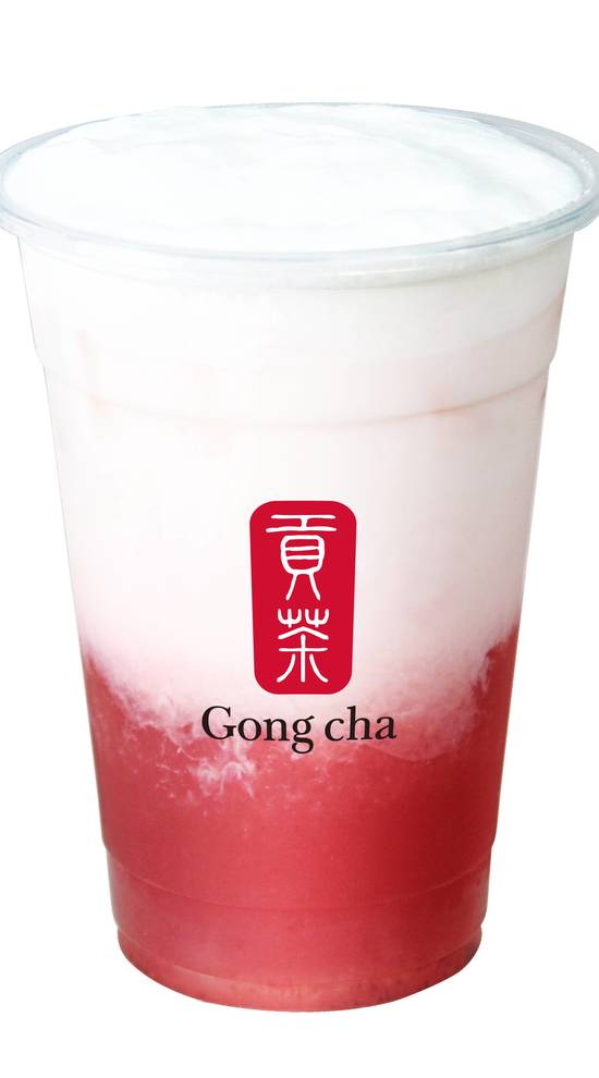 Order Strawberry Green Tea Latte (草莓鮮奶綠) food online from Gong Cha & Fuji Teriyaki store, Silver Spring on bringmethat.com