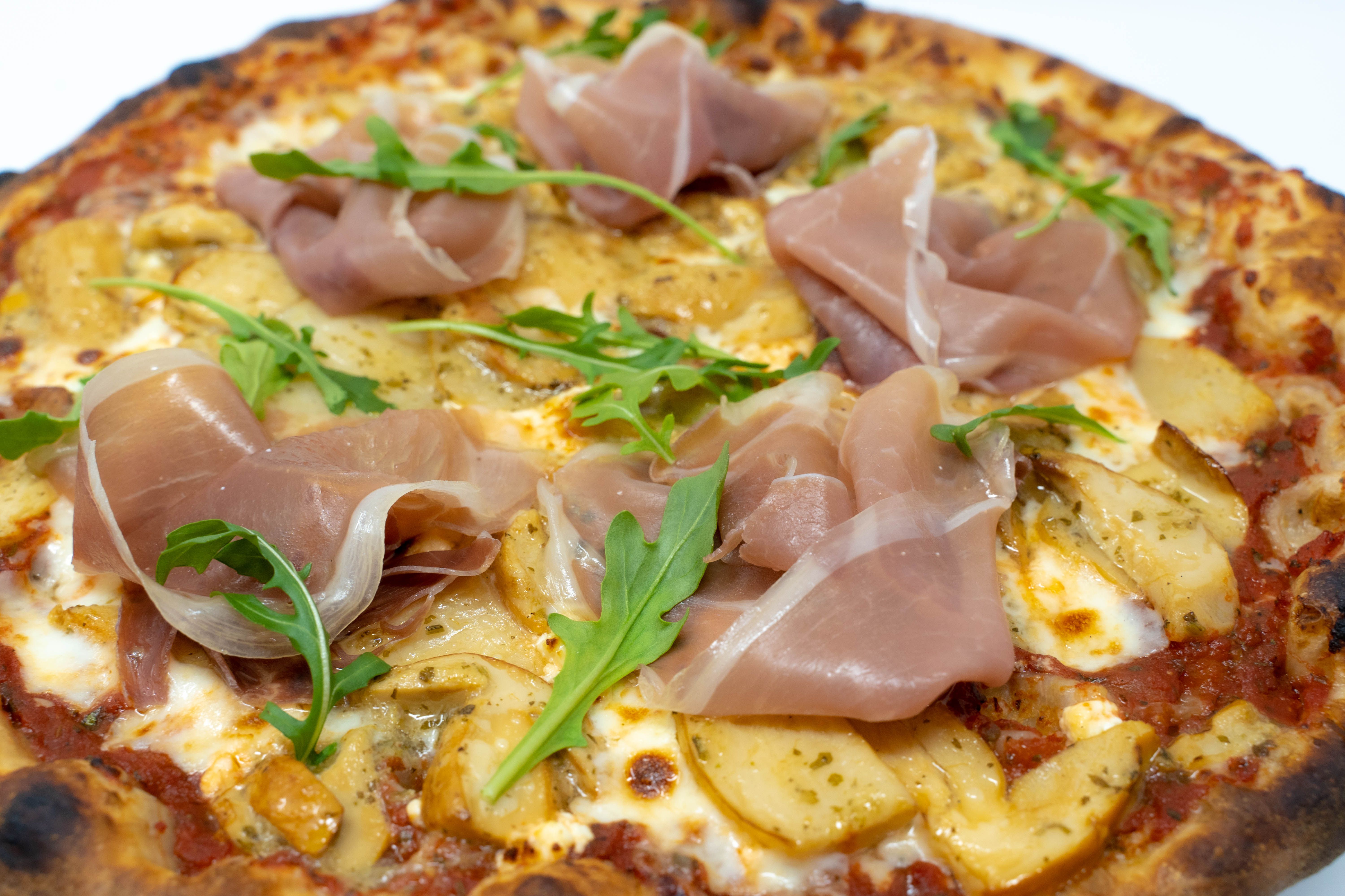 Order Porcini Mushroom and Prosciutto Pizza food online from Orange Grill store, Brooklyn on bringmethat.com