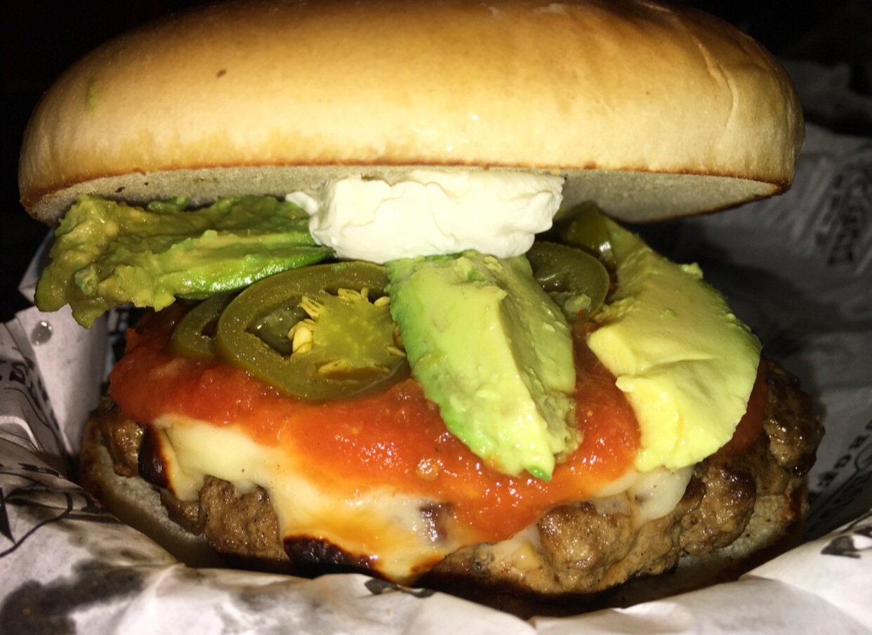 Order Texas Border Burger (1/2 lb.) food online from Ranch House Burgers II store, Mission on bringmethat.com