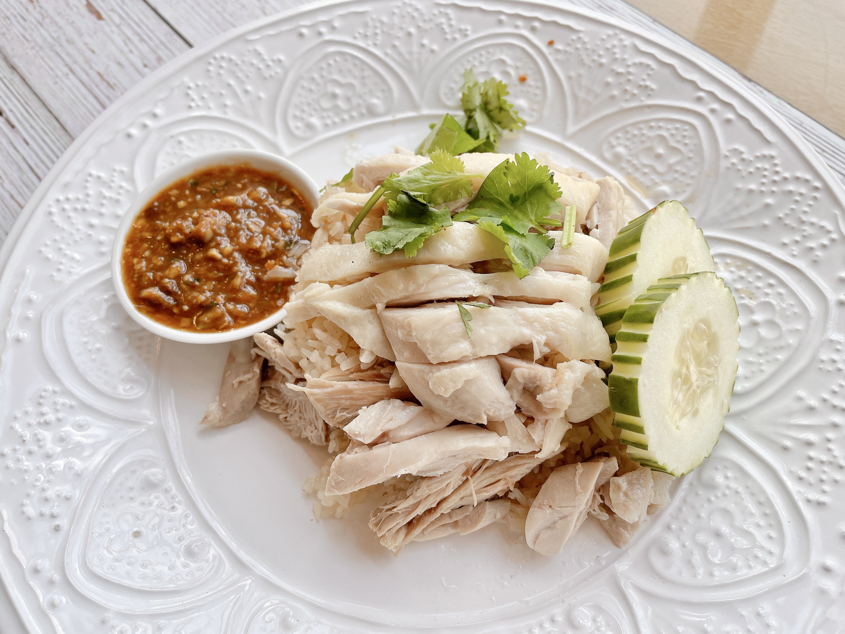 Order Kao Mun Gai (Steamed Chicken) Rice Plate food online from Bamboo Thai store, Brighton on bringmethat.com