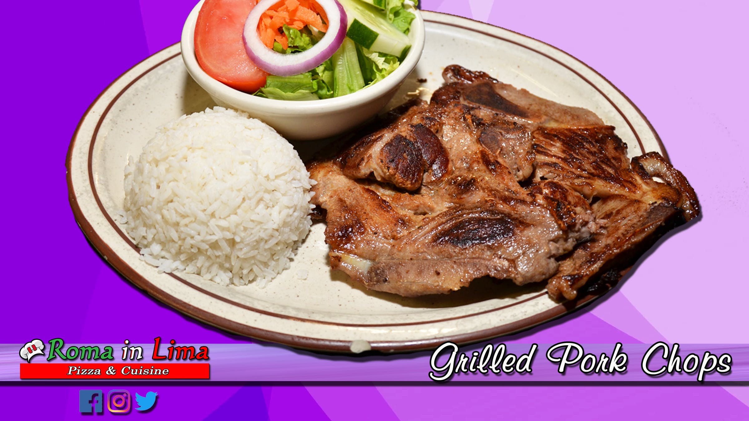 Order Grilled Pork Chops - Entree food online from Roma In Lima Pizza & Cuisine store, Immokalee on bringmethat.com