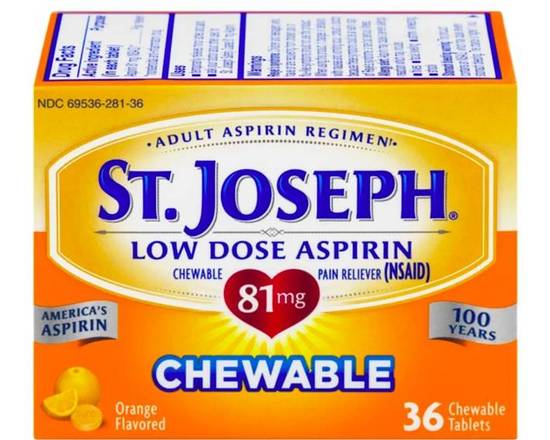 Order St. Joseph Low Dose Aspirin Chewable 36 ct food online from McLean Ave Pharmacy store, Yonkers on bringmethat.com
