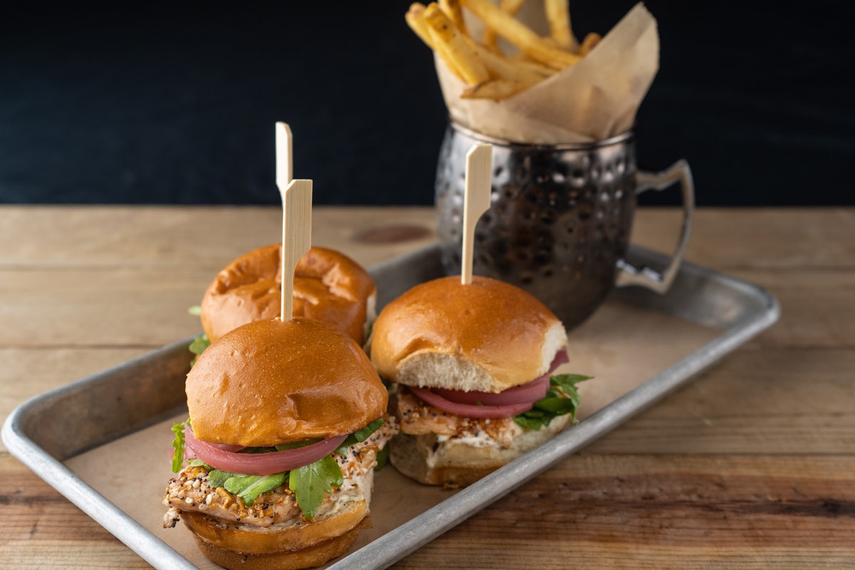 Order Salmon Sliders food online from Bar Louie store, West Des Moines on bringmethat.com