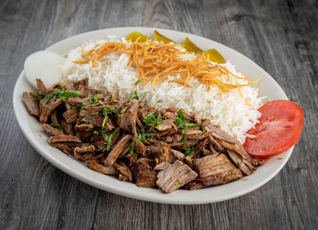 Order Beef Shawarma Platter  food online from Spice And Fire Grill store, Morton Grove on bringmethat.com