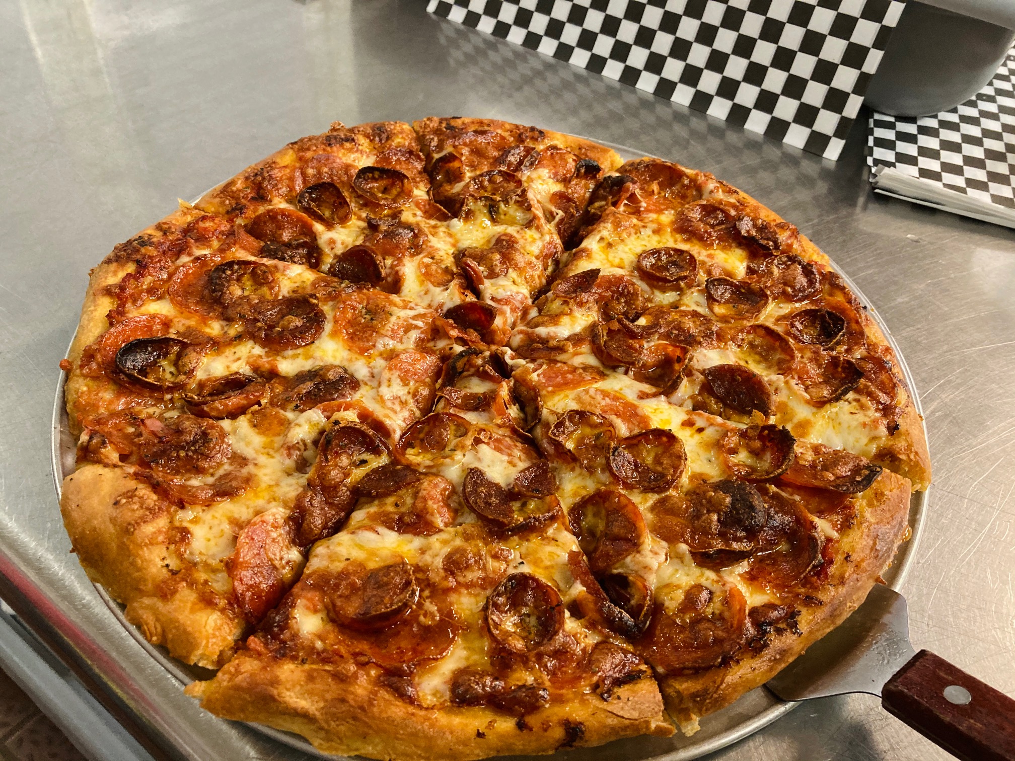 Order 10" or 14" Super Pepperoni Pizza food online from Saints Pub + Patio store, Independence on bringmethat.com