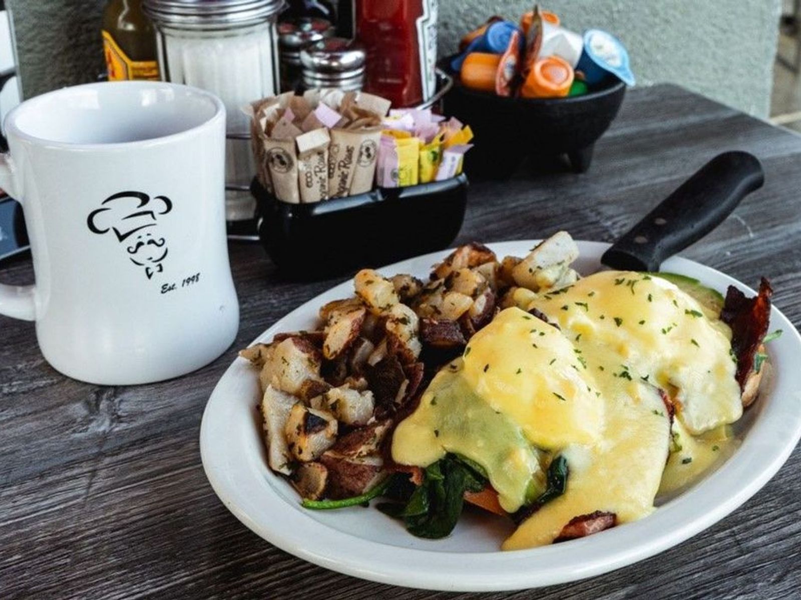 Order B.E.A.S.T Benedict - OO food online from Biscuits Cafe store, Chandler on bringmethat.com