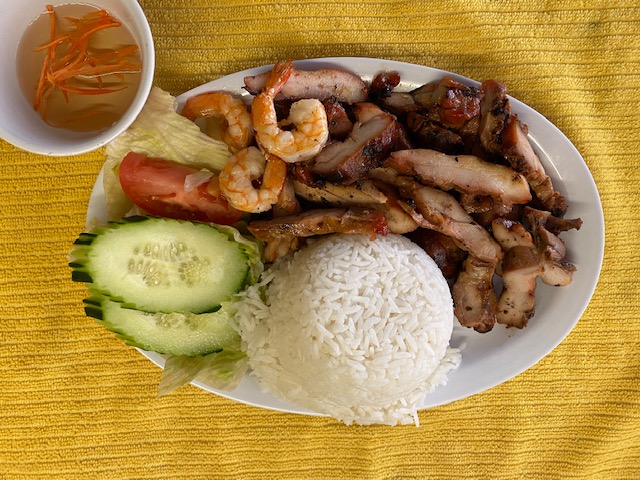Order 53. Grilled Chicken & Shrimp over White Rice food online from Bayon Restaurant store, Stockton on bringmethat.com