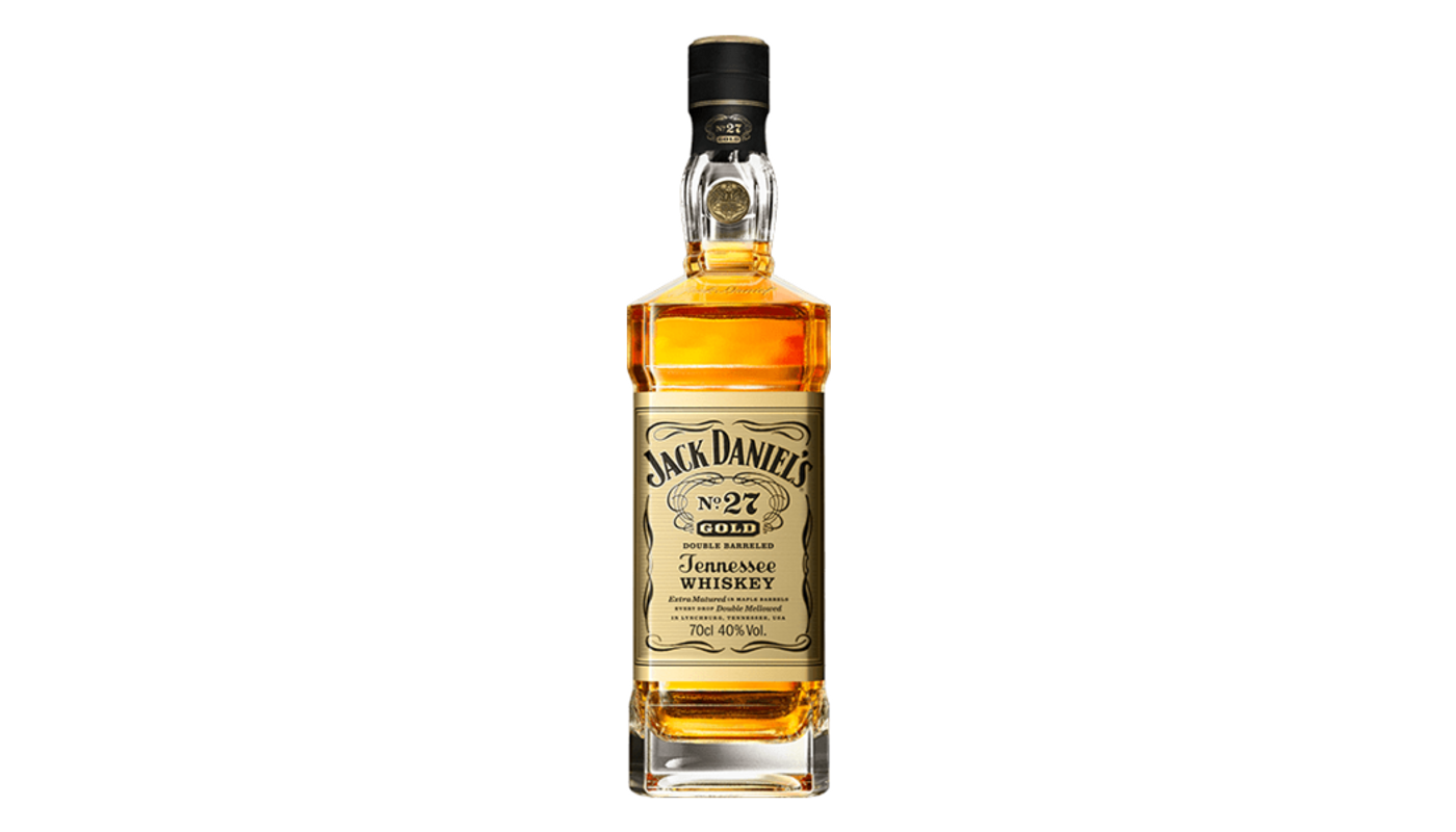 Order Jack Daniel's No. 27 Gold Tennessee Whiskey Double Barreled 750mL food online from Liquor Palace store, Burbank on bringmethat.com