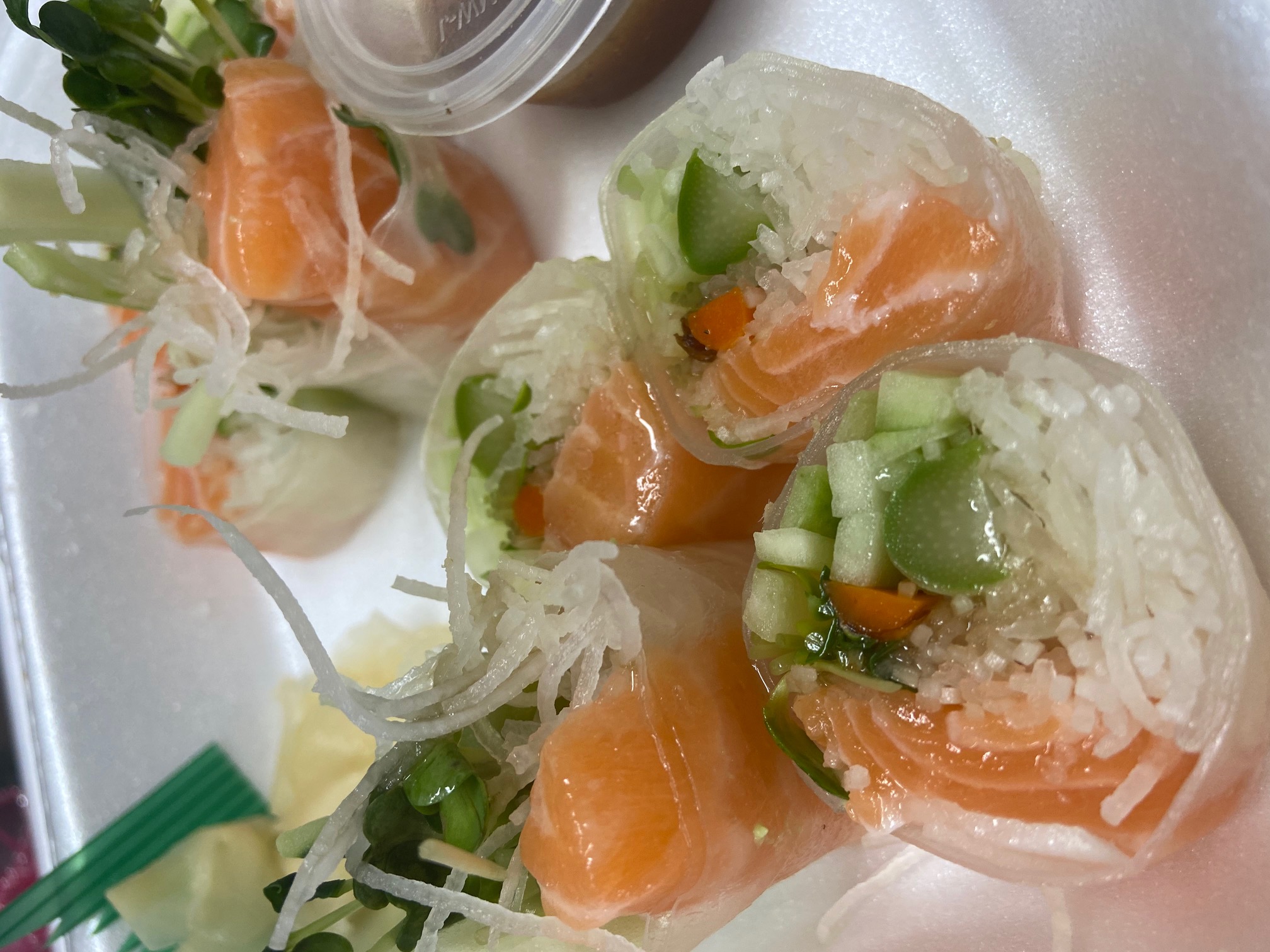 Order 3. Fresh Salmon Salad Wrap food online from Kumi Ko store, Compton on bringmethat.com