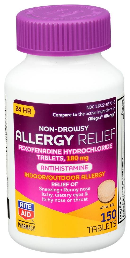 Order Rite Aid Fexofenadine 24 Hour Allergy Relief Tablets 180mg (150 ct) food online from Rite Aid store, Warren on bringmethat.com