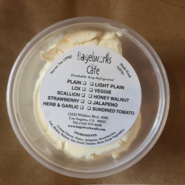 Order Plain Cream Cheese Spread- 8oz food online from Bagelworks Cafe store, Los Angeles on bringmethat.com