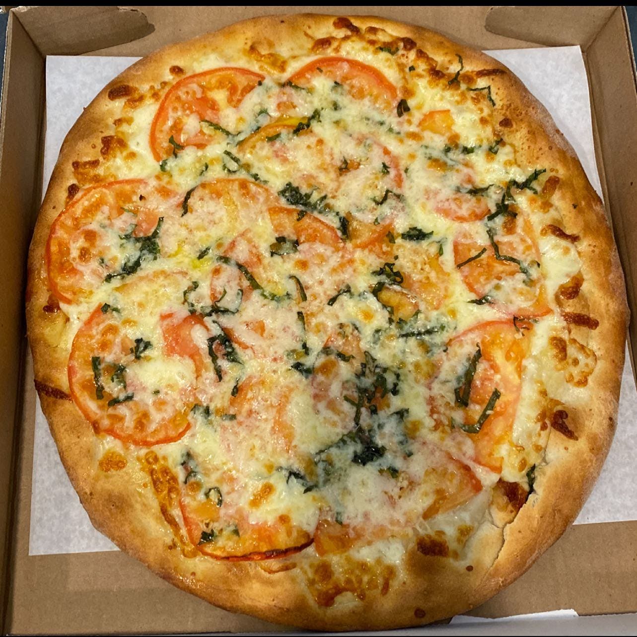 Order 20. Tomato Basil Pizza - Small 12" food online from Pizza Kitchen & Grill store, Berlin on bringmethat.com