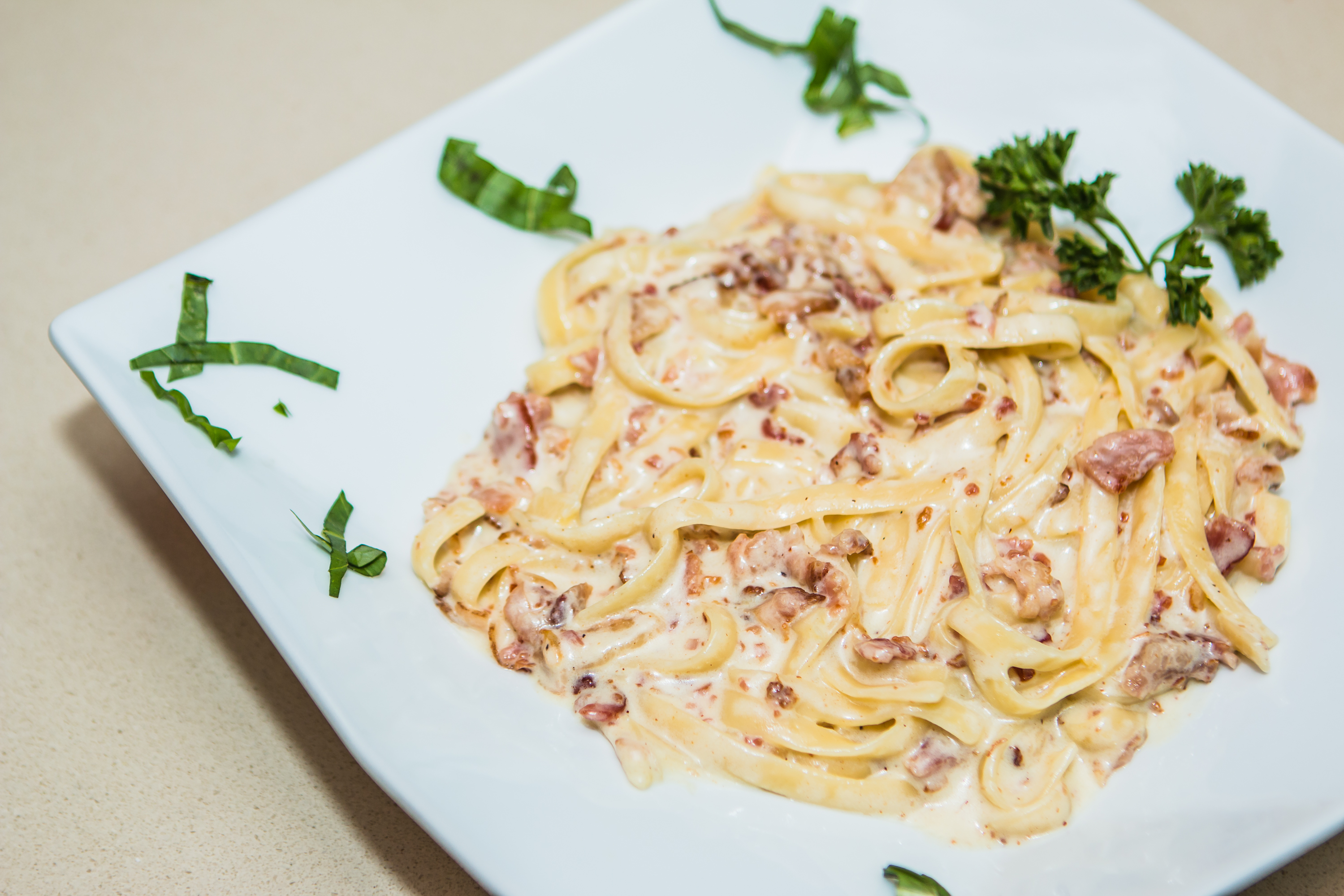 Order Fettuccine Carbonara food online from Panini Pizza & Italian Kitchen store, West Hollywood on bringmethat.com