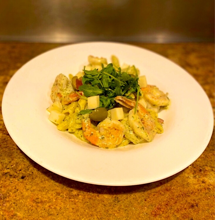 Order Shrimp Penne Pesto food online from Amelia's Bistro store, Jersey City on bringmethat.com