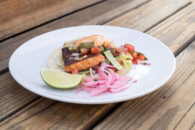 Order Grilled Salmon Taco food online from Tacos & Mas store, Tempe on bringmethat.com