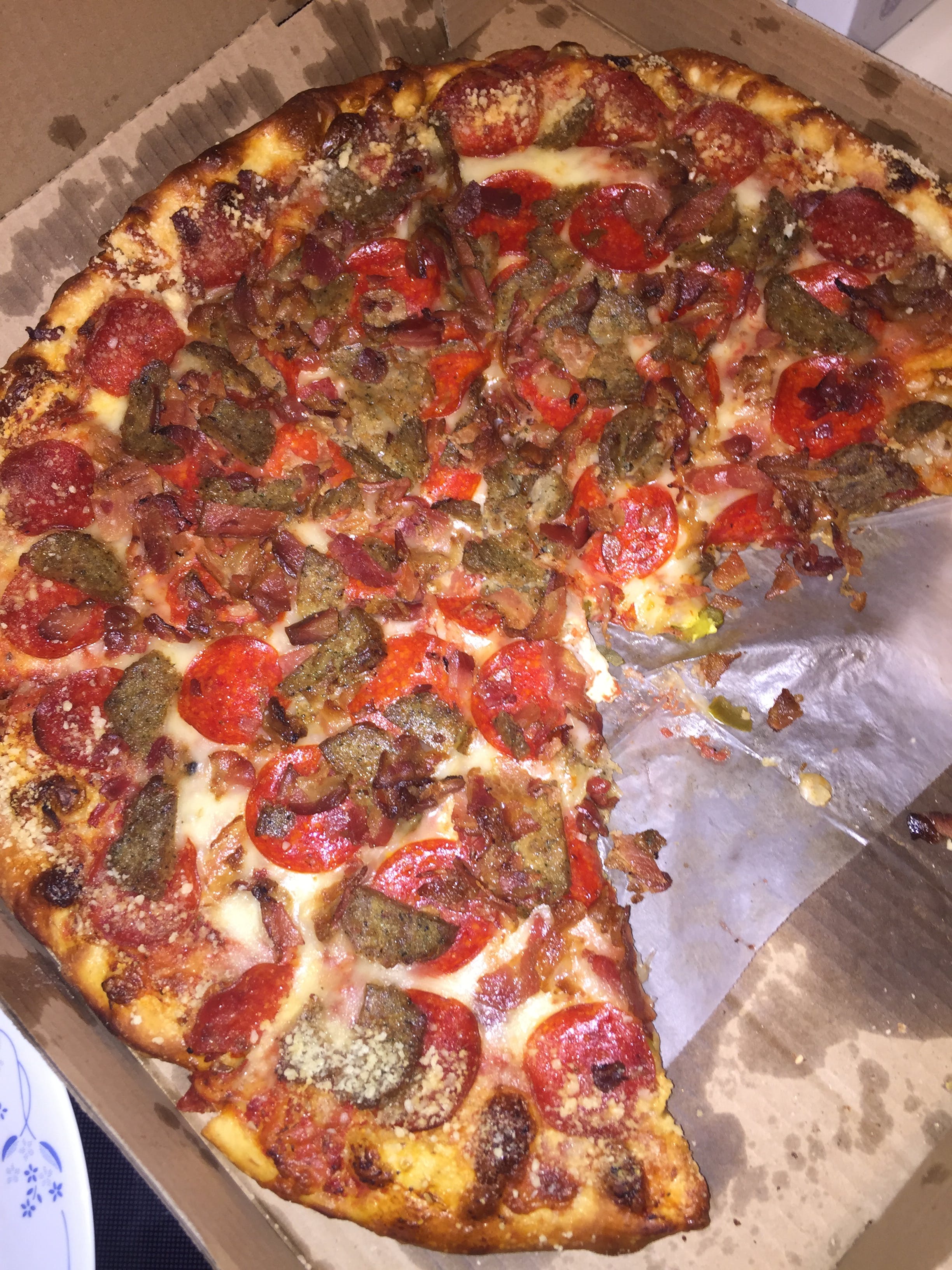 Order Mighty Meaty Pizza - Large 16" food online from Cheap Seats Tavern 2 store, Bluffton on bringmethat.com