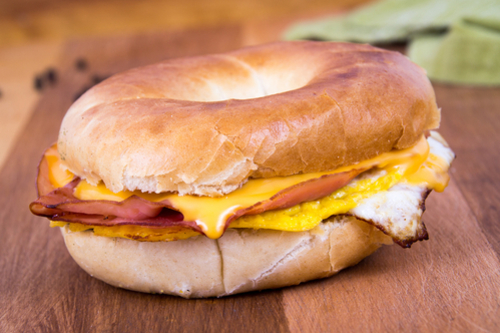 Order 1 Egg, Ham and Cheese Sandwich food online from Bruegger's Bagels store, Austin on bringmethat.com