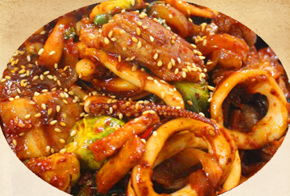 Order Spicy Squid & Pork 오징어제육  food online from Four Plus 3 Korean Bbq store, Eugene on bringmethat.com