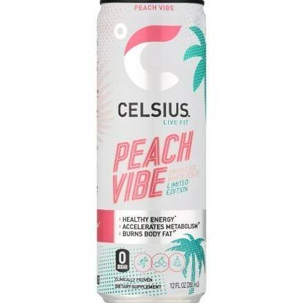 Order Celsius Energy Drink Sparkling Peach Vibes (12 oz) food online from Goodees Cravings store, Marietta on bringmethat.com