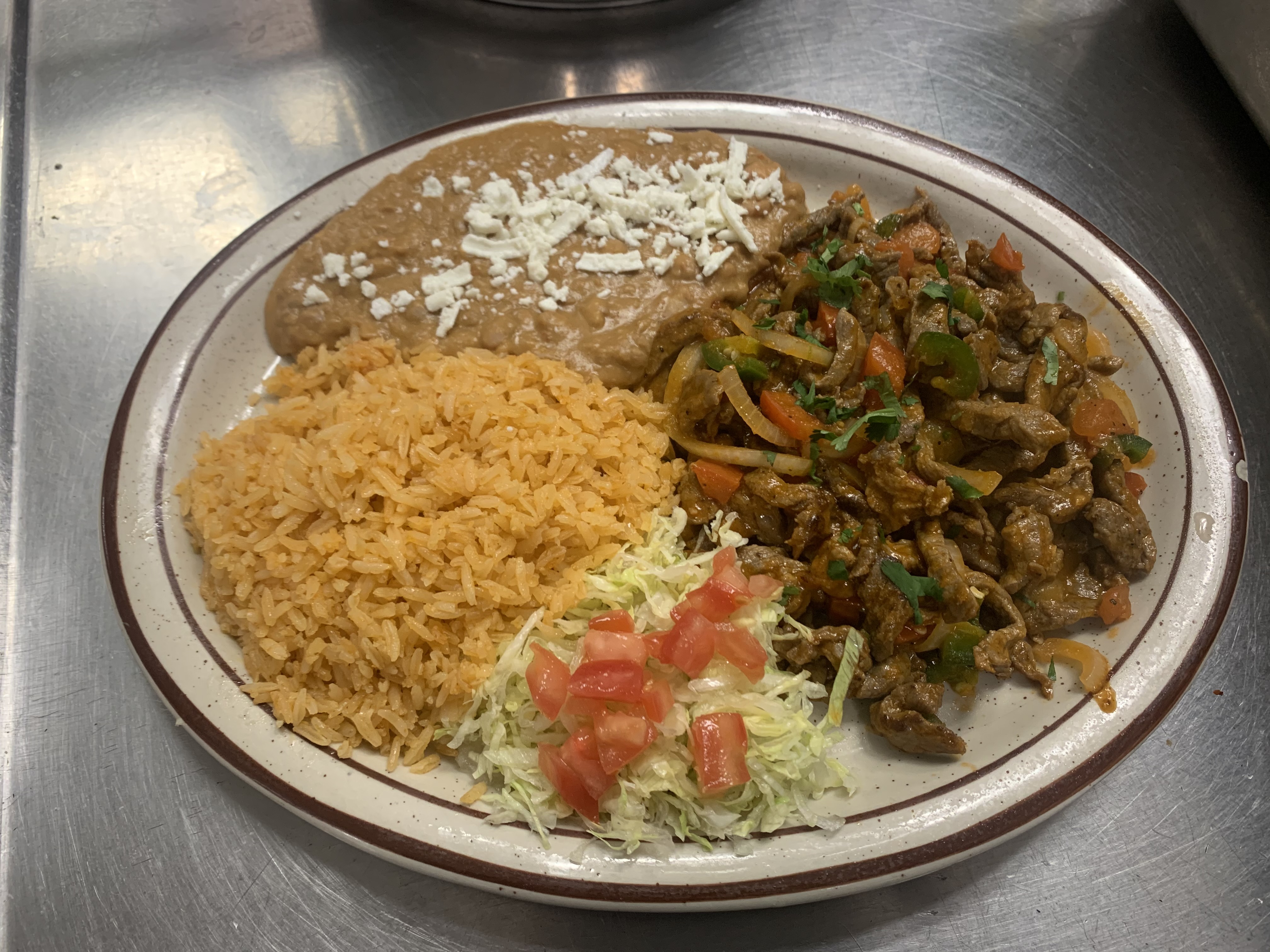 Order Bistek a La Mexicana Plate food online from Rosales Mexican Restaurant store, Santa Barbara on bringmethat.com