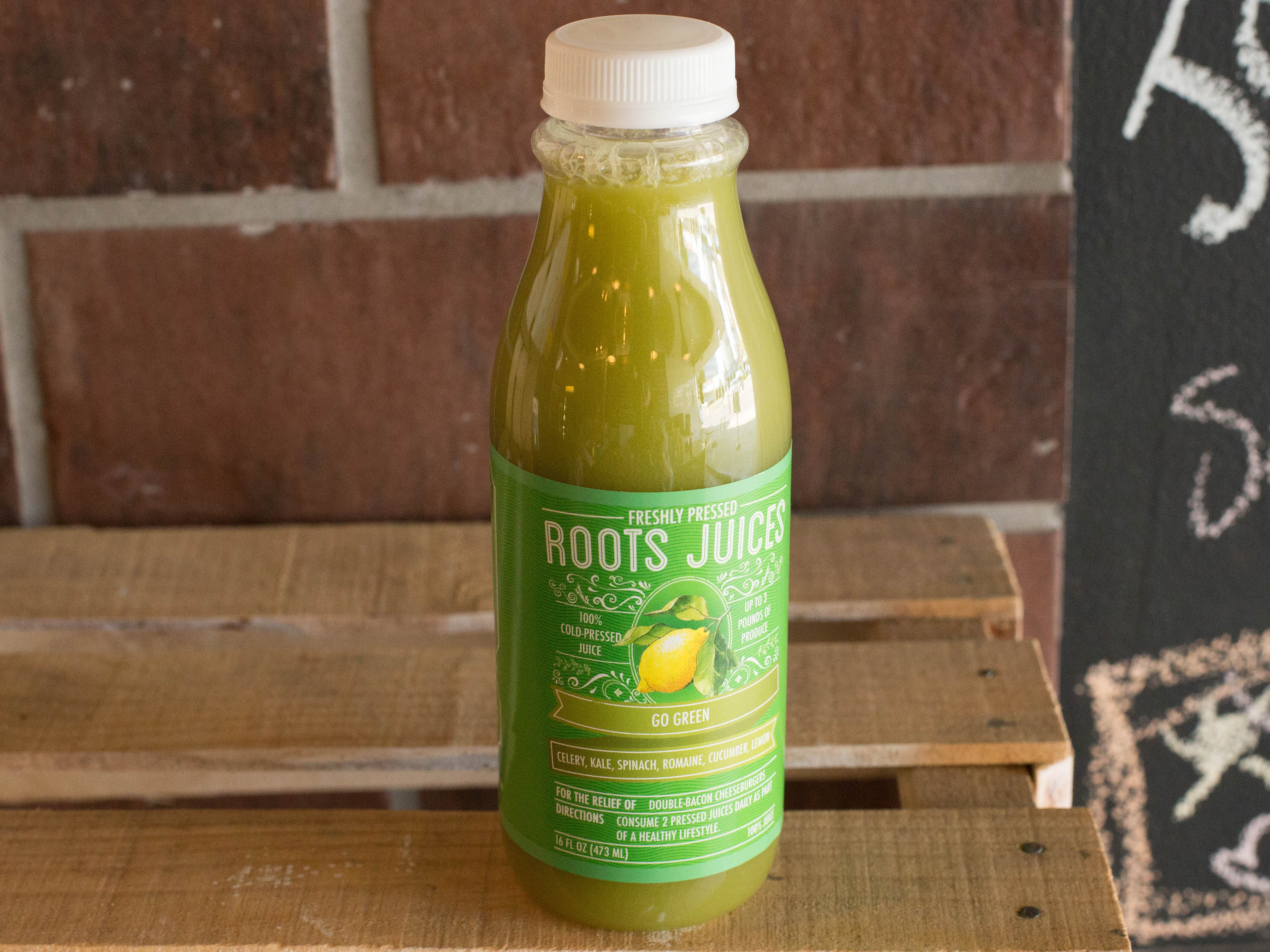 Order Go Green Juice food online from Roots Juices store, Dallas on bringmethat.com