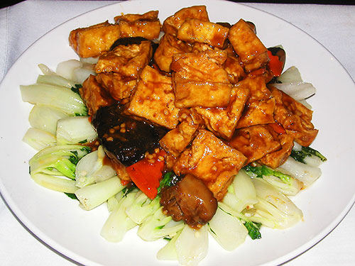 Order Braised Tofu with Chinese Greens and Black Mushrooms food online from Rice Bowl store, Chico on bringmethat.com