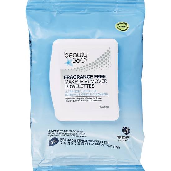Order Beauty 360 Fragrance-Free Makeup Remover Towelettes, 25/Pack food online from CVS store, FRANKFORT on bringmethat.com