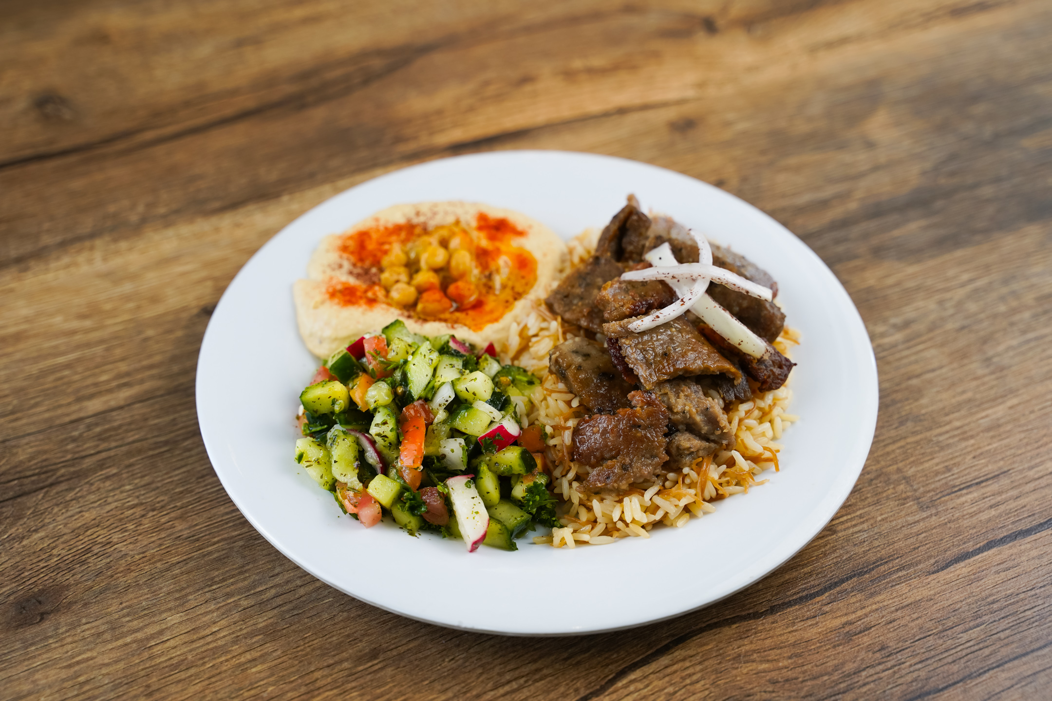 Order Gyro Plate food online from Dimassi's Mediterranean Buffet store, The Woodlands on bringmethat.com