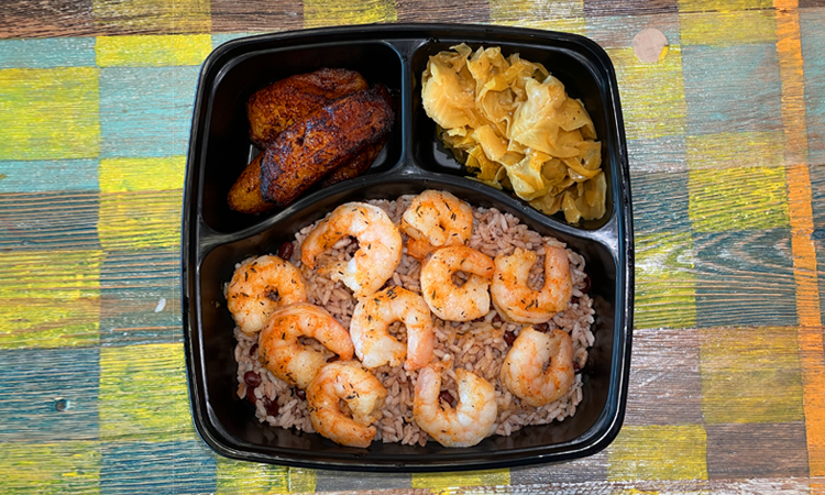 Order JERK SHRIMP BOX food online from Irie Jamaican Kitchen store, Cleveland on bringmethat.com