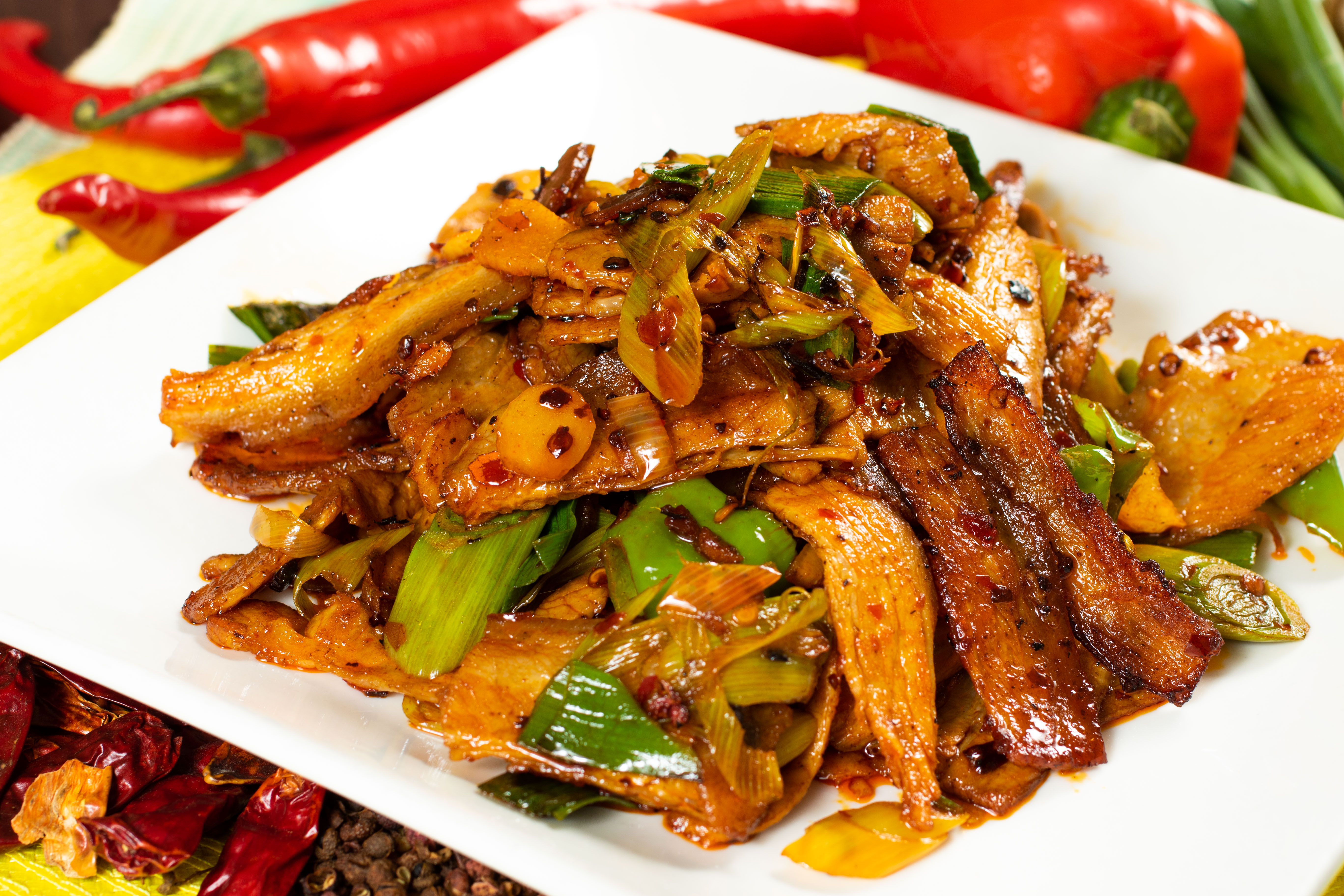 Order Szechuan Double Cooked Pork Belly food online from Sangkee Noodle House store, Philadelphia on bringmethat.com
