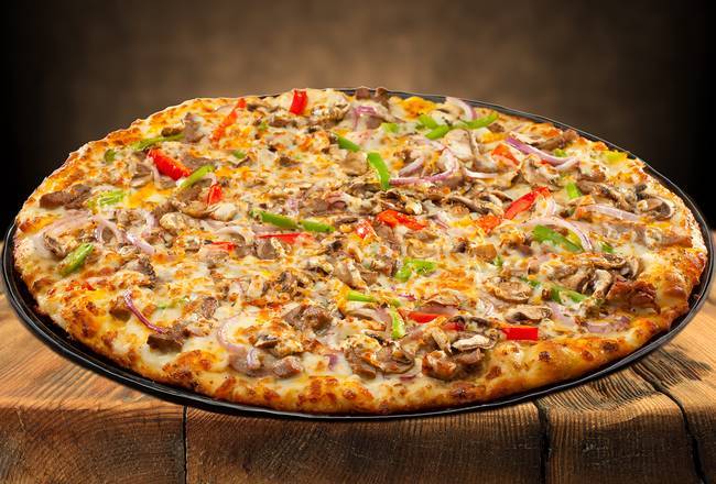Order 13" Large Philly Cheese Steak Pizza (12 Slices) food online from Abby Legendary Pizza store, Yakima on bringmethat.com