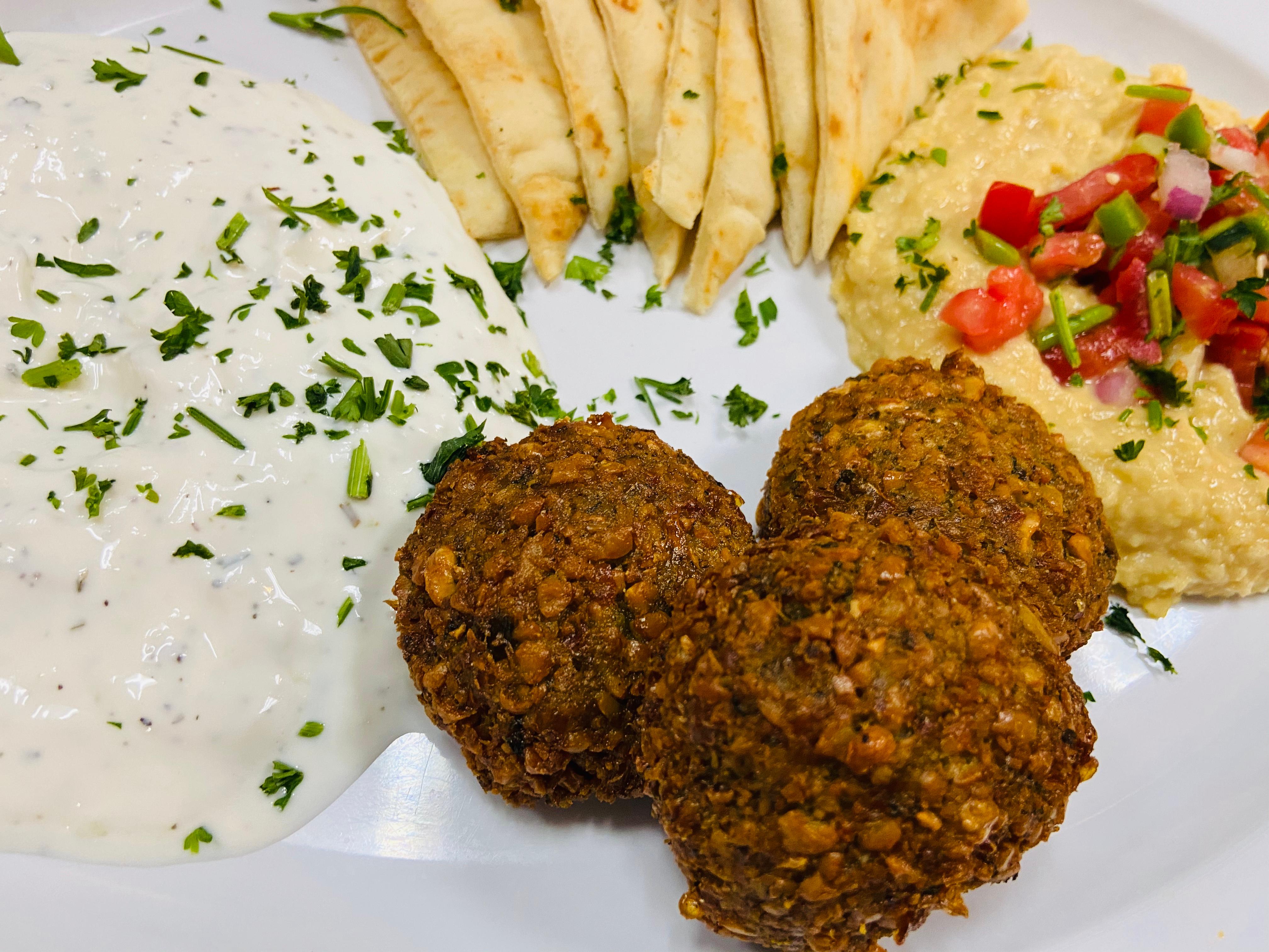 Order Falafel Appetizer Combo (3pc) food online from Off The Boat Fish Grill store, Placentia on bringmethat.com
