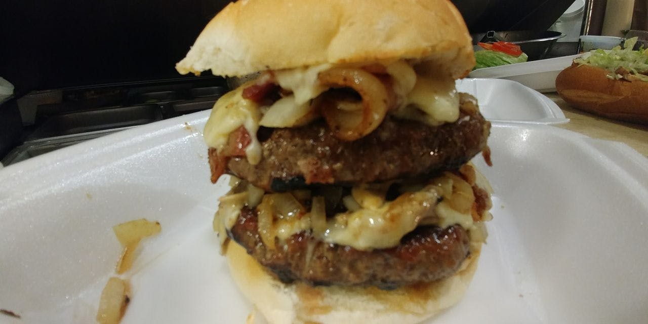 Order Double Patty Burger - Burger food online from Yordana Pizza Ii store, Fairless Hills on bringmethat.com