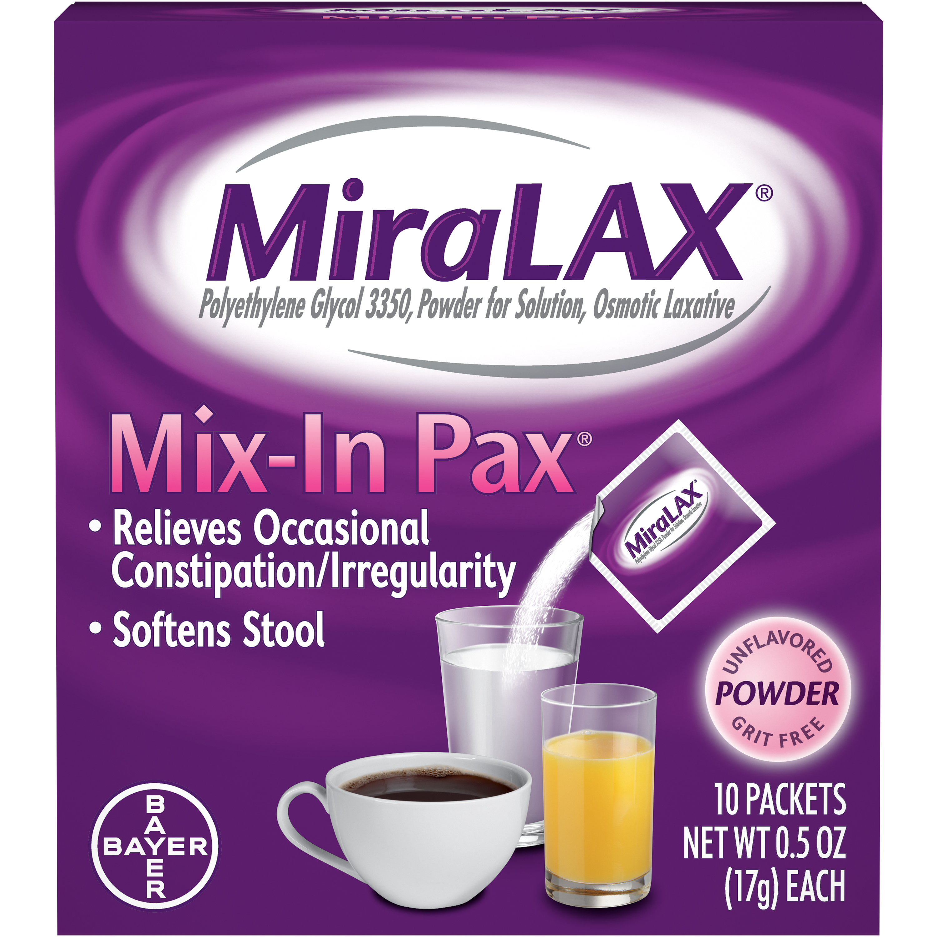 Order MiraLAX Unflavored Powder Laxative, Daily Dose Packets, 0.5 oz - 10 ct food online from Rite Aid store, Redwood City on bringmethat.com