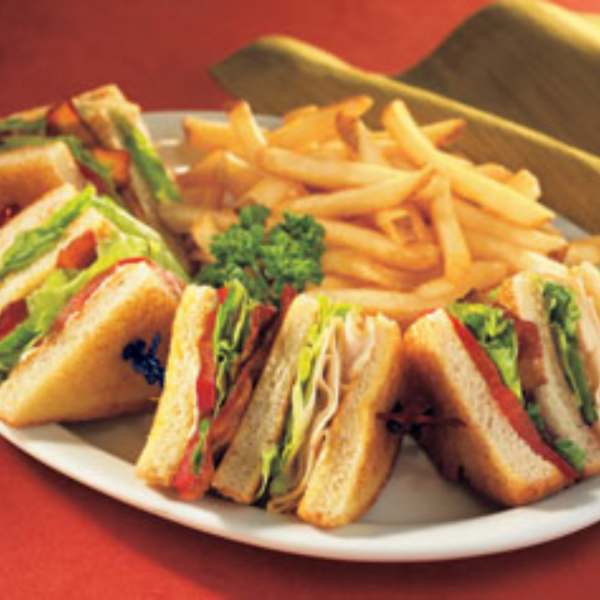 Order Ham and Cheese Club Sandwich with Fries food online from Kevin's Hamburger Heaven store, Chicago on bringmethat.com