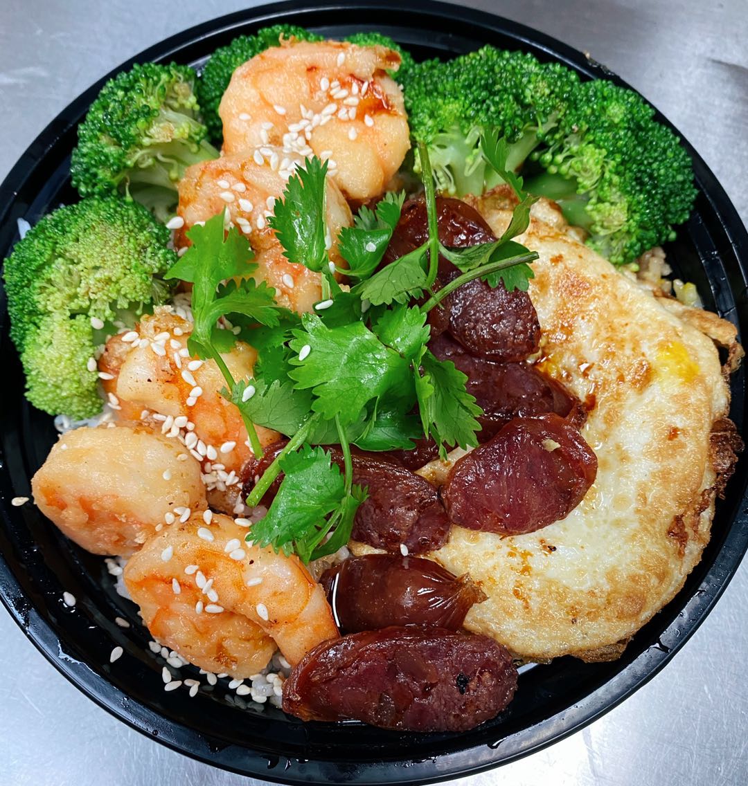 Order Shrimp & Taiwanese Sausage over Rice  food online from Pearl Chinese Restaurant store, Raleigh on bringmethat.com