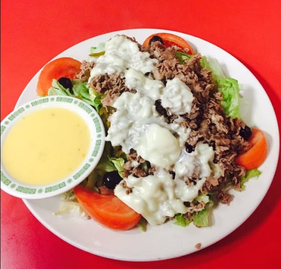Order Chicken Cheesesteak Salad - Salad food online from Lorenzo's Pizza store, Fountain Hill on bringmethat.com