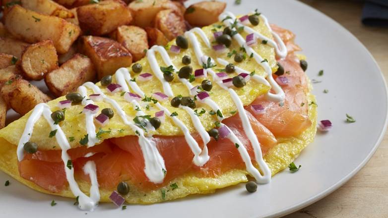 Order Smoked Salmon Omelet food online from Mimi Café store, Anaheim on bringmethat.com