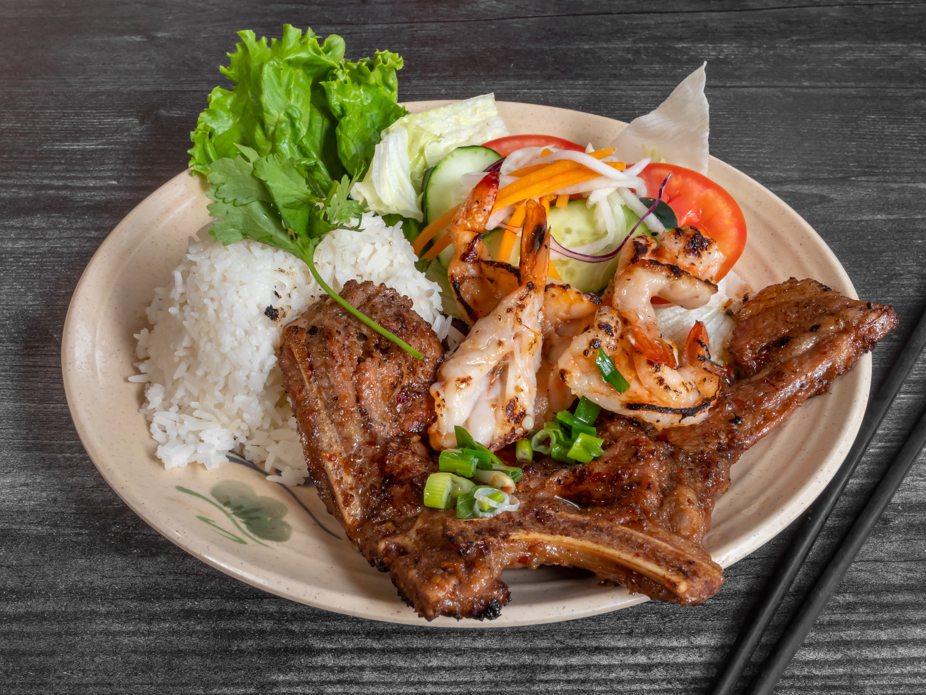 Order Charbroiled Pork Chop with Rice #21 food online from Pho Morgan Hill store, Morgan Hill on bringmethat.com