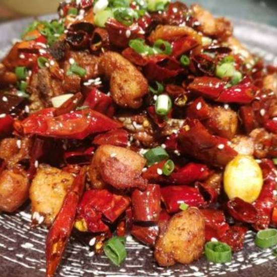 Order Dry Spicy Tasty Chicken with Chili Pepper & Peanuts香辣鸡丁 food online from Chuanyu Fusion store, Oklahoma City on bringmethat.com